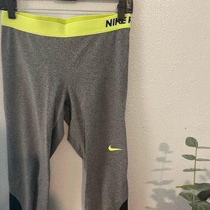 Nike Gray and Neon Yellow Leggings